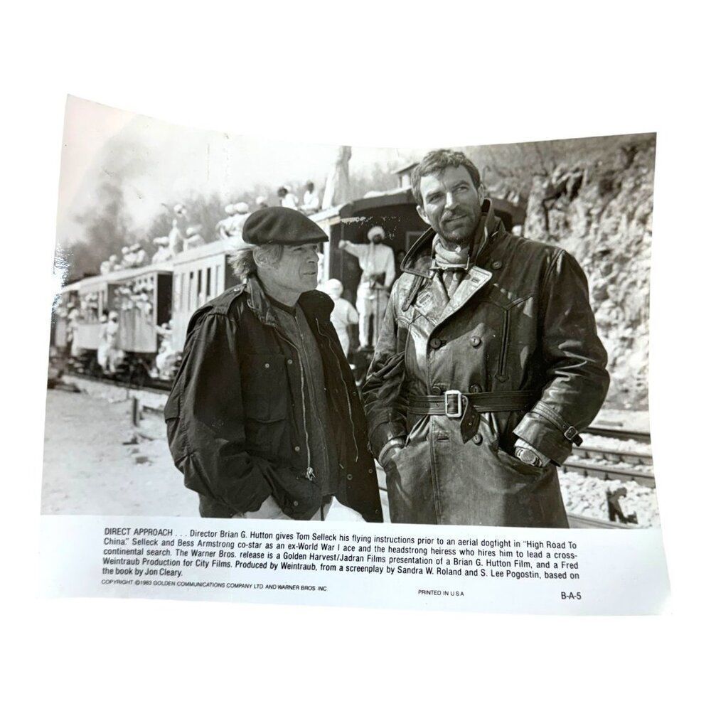 Tom Selleck & Brian G. Hutton High Road To China 8x10 B&W Press Photo Vintage